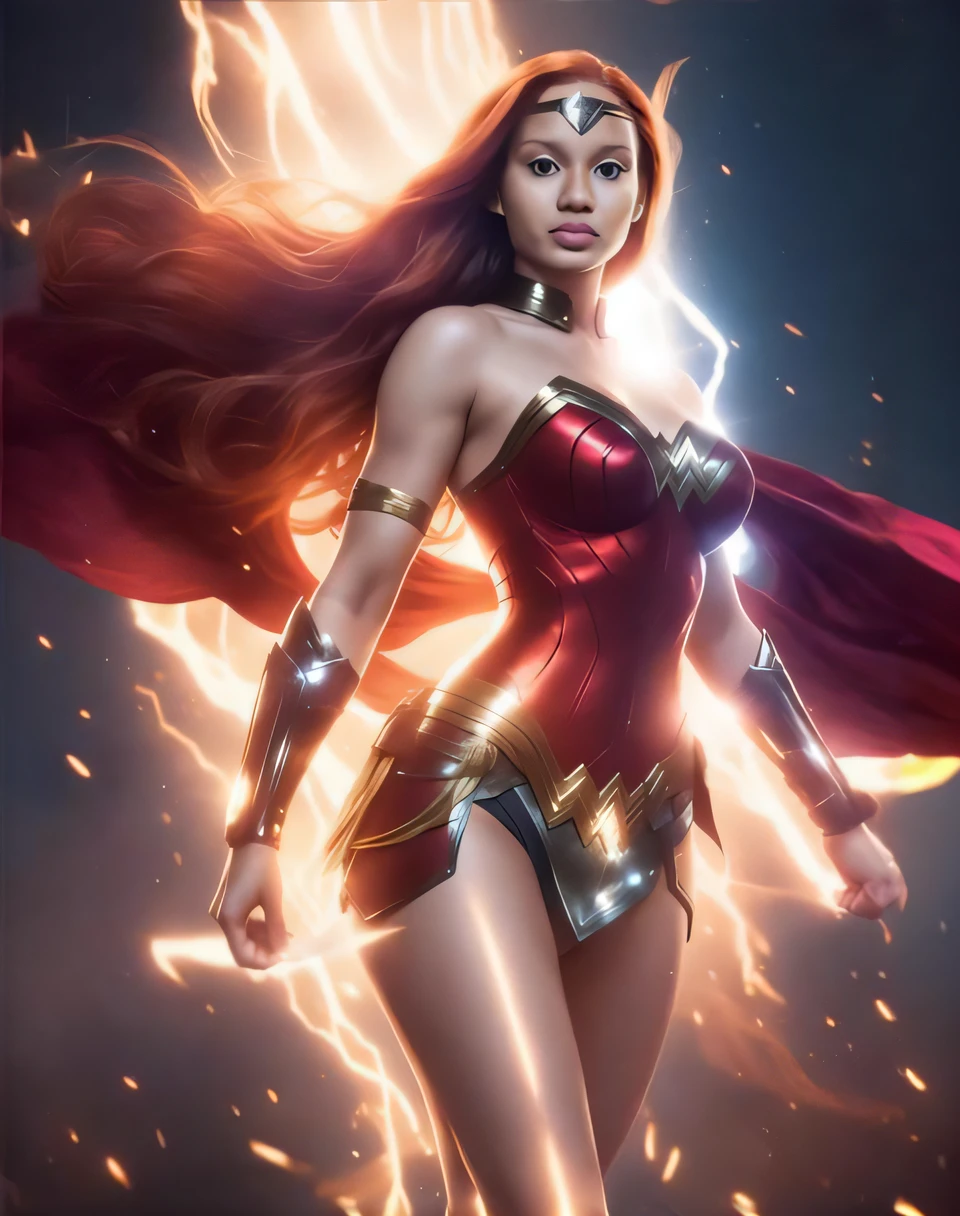 uma mulher em um traje vermelho e dourado com uma espada, Retrato da Mulher Maravilha, mulher maravilha, Dwayne Johnson como Mulher-Maravilha, Gal Gadot como Senhor do Inferno, pintura sexy de gal gadot, Wojtek FUS, beyonce as wonder woman, hybrid of gal gadot, Ross Tran 8 K, Gal Gadot como Mulher-Maravilha, Ela tem poderes de fogo