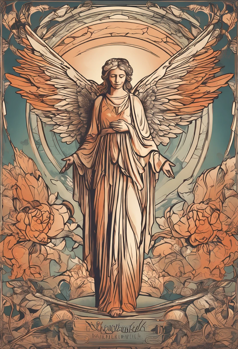 A guardian angel with majestic wings, lovingly enveloping someone with his heavenly robe