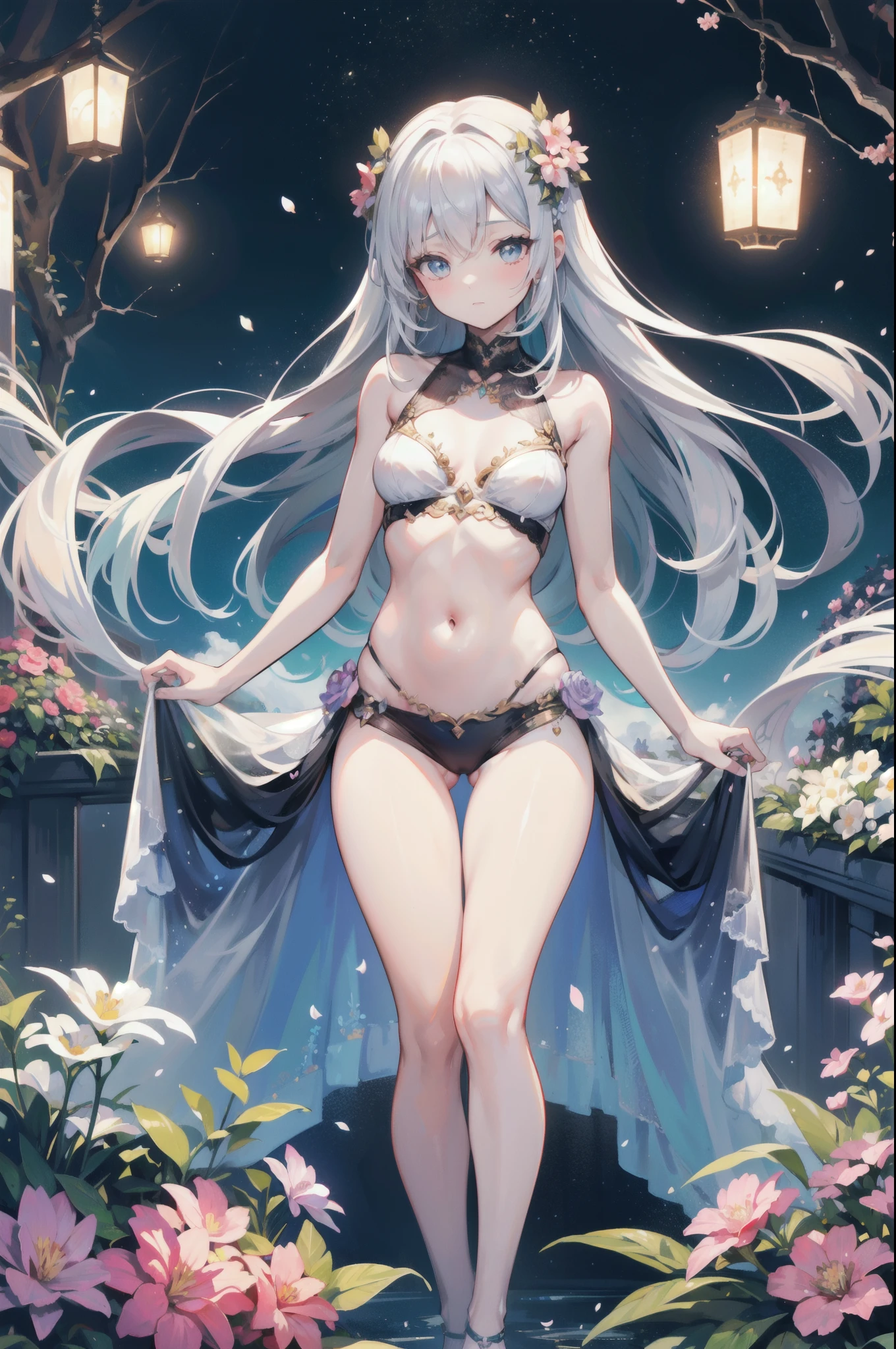 A goddess of love in her small garden, She is surrounded by beautiful flowers, Little angels and fairies accompany her. Su mirada revisa la dulzura, Se viste de forma luminosa y vaporosa. Su cuerpo es esbelto y espectacular. ((pechos grandes)) (cuerpo fitness)