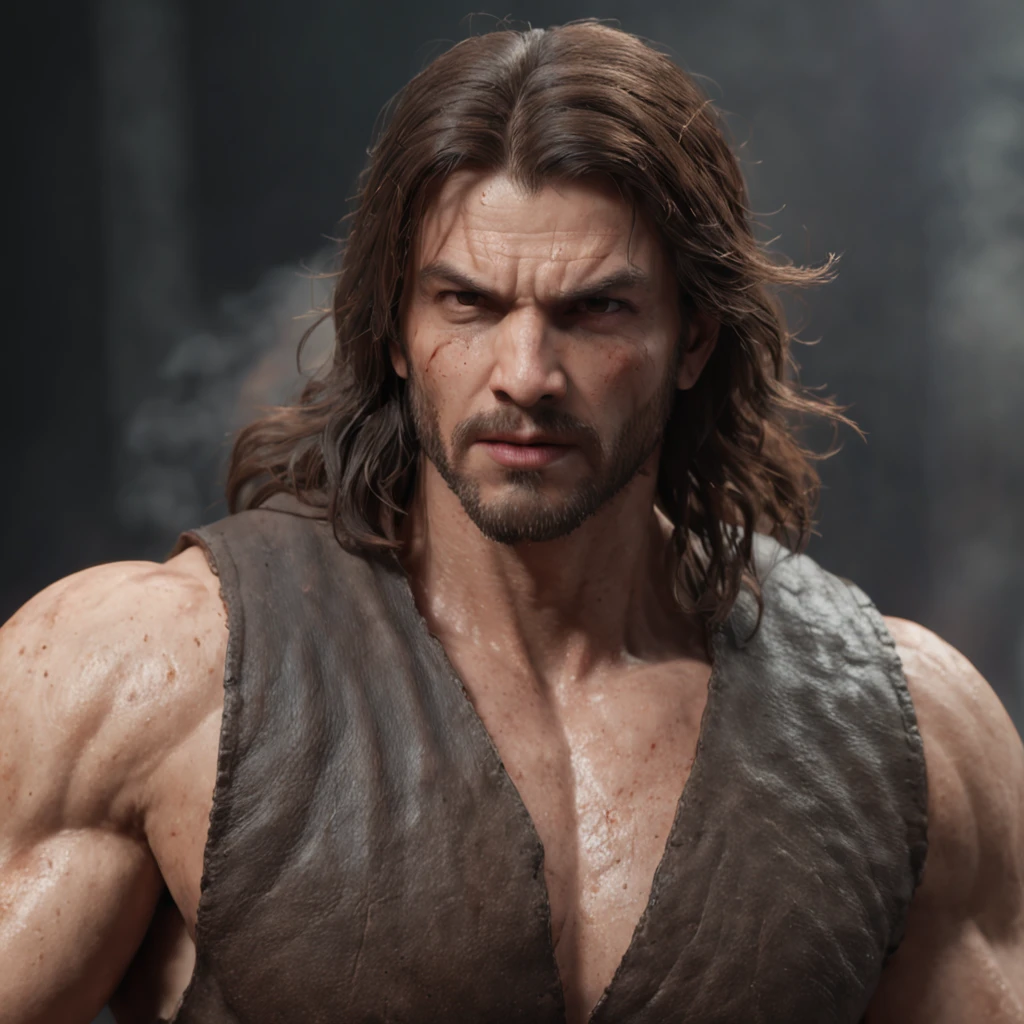(professional 3d render:1.3) af (Realistic:1.3) most beautiful artwork photo in the world,Features soft and shiny male heroes, ((Epic hero fantasy muscle man rough wet hero angry look long hair short beard and ferocious expression in dynamic pose, Fantastic location, Majestic cluttered environment)), full body 8k unity render, action shot, skin pore, very dark lighting, heavyshading, Detailed, Detailed face, (vibrant, photograph realistic, Realistic, Dramatic, Dark, Sharp focus, 8K), (Old leather garments damaged by weathering:1.4), ((((Wear fur)))), (Intricate:1.4), decadent, (Highly detailed:1.4), Digital painting, rendering by octane, art stations, concept-art, smooth, Sharp focus, illustration, Art germ, (loish:0.23), wlop ilya kuvshinov, and greg rutkowski and alphonse mucha gracias, (Global illumination, Studio light, volumettic light), heavy rain, particles floating, lotr, fantasy, elf, full bodyesbian, ((Dark and ancient city background:1.3)),CGSesociety,art stations