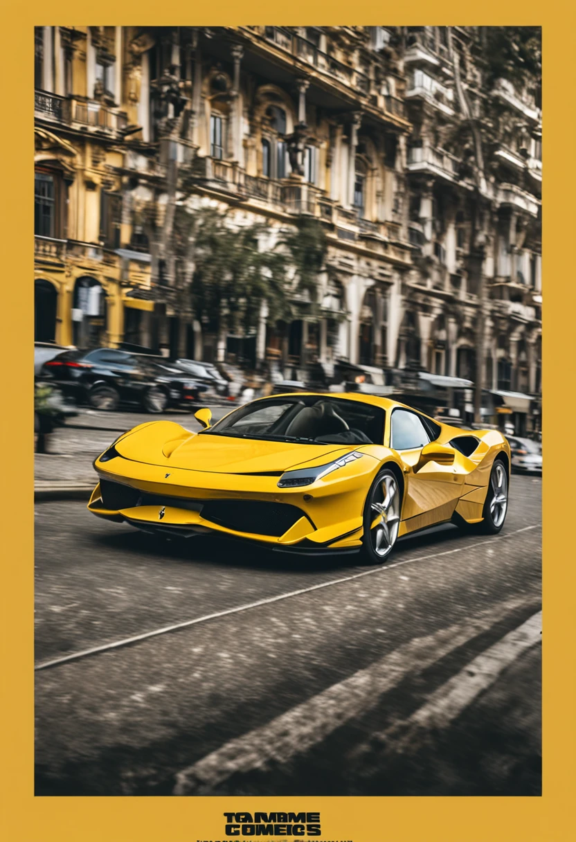 Uma Ferrari F8 amarelo na cidade, 8k, uhd, severe low lighting, alta qualidade, foco nítido, fujifilm XT3 ::n_, Remove,text, logo, hands, mutilated, disgusting, mutated, blurry, blur, poorly drawn, Deformed, disconnected limbs, low-res, missing limb, kitsch, bad anatomy, malformed hands, old, ugly, poorly drawn face, mangled, over saturated, disfigured, grain, mutation, extra limb,floating limbs, double heads, two faces