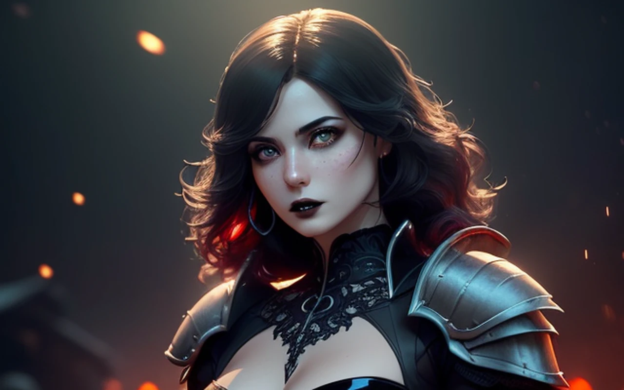 Uma personagem feminina usando capa, cabelos vermelhos curtos, In the midst of the crowd,Eclipse,goth clothing, detalhadas, 8k, magnificent art, dramatic scene, Red eclipse at the top of the image, Gothic armor with red details, Vampiro, fluttering cover