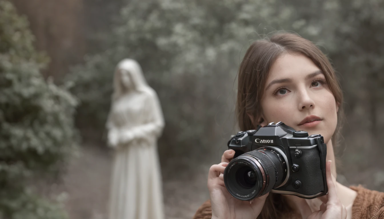 ghostly, demonic creature, background spooky scenery, blurred two ghosts in background, depth of field, bokeh, realism, photorealistic, hyperrealism, professional photography, 8k UHD, DSLR, HDR, master piece, best quality, grainy film, photorealistic painting, Fujifilm XT3