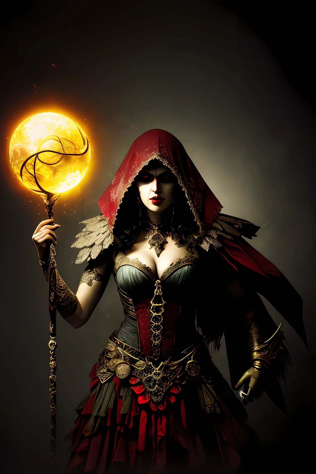 (papel de parede 8k extremamente detalhado), a medium-shot photo of a necromancer woman, alto detalhe, dramatic