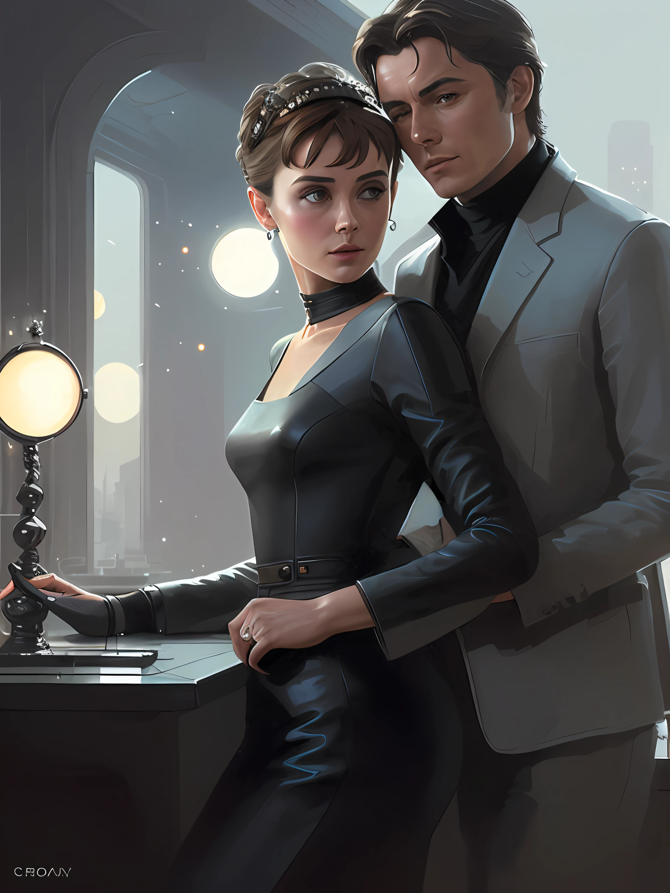 Alain Delon and Audrey Hepburn hugged and looked at each other, efeito VHS, (poster: 1.2), ( roupa elegante: 1.2), (corpo inteiro), (Postmodern Fashion Style), (Cyberpunk), poster on the wall, nostalgia, Poster do filme O Eclipse,, (textura da pele), intricadamente detalhado, detalhes finos, hiperdetalhado, ray tracing, subsurface dispersion, lighting soft fuzzy, profundidade de campo rasa , por (Clima Oliver) majestic professional oil painting by Ed Blinkey, Atey Ghailan, ghibli studio, de Jeremy Mann, Greg Manxadinho, Antonio Moro, trending in the artstation, trend at CGSociety, intrincado, alto detalhe, foco nítido, dramatic and photorealistic painting art of (Greg Rutkowski:1.4), Bokeh,