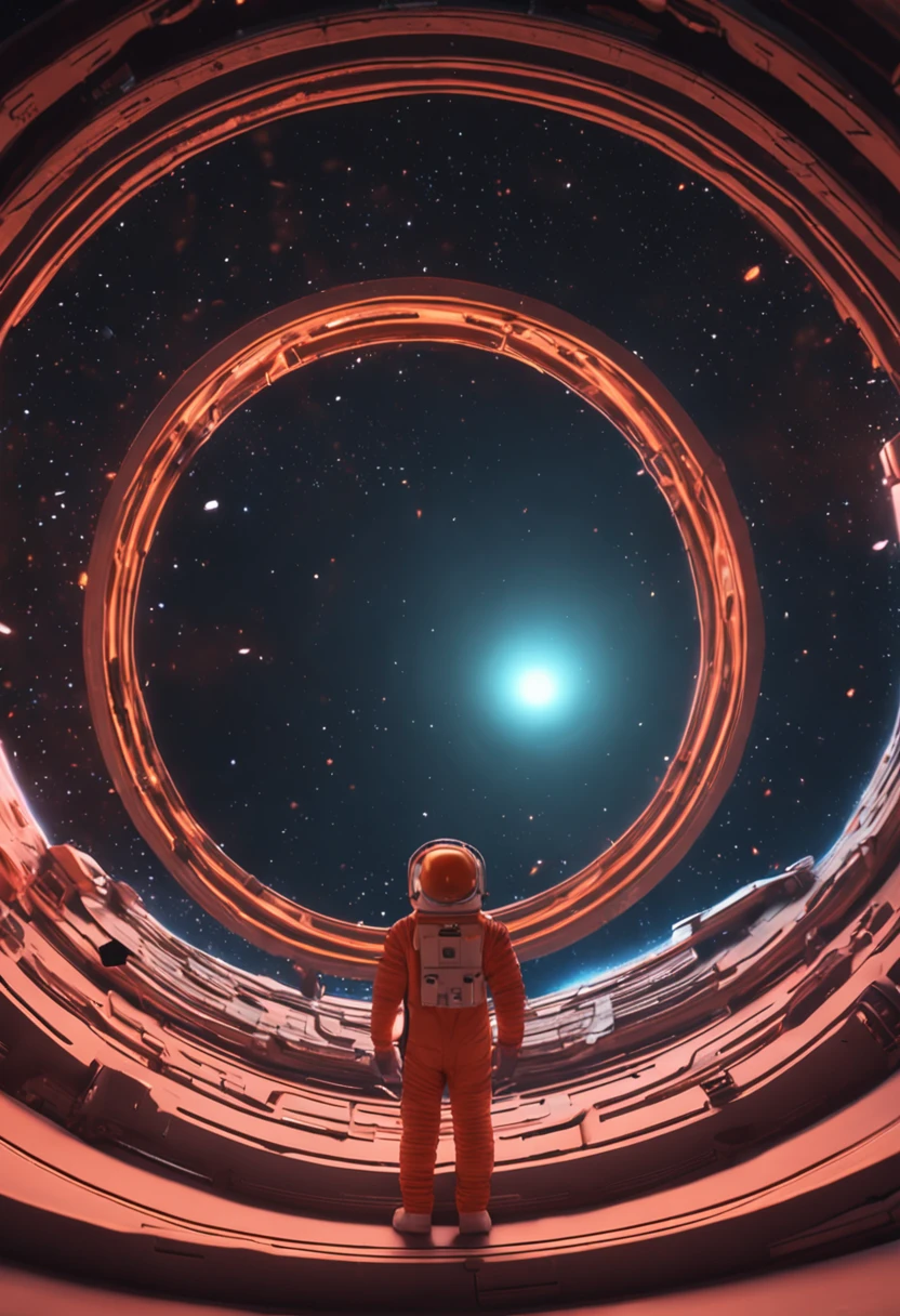 An animation of an astronaut approaching a black hole 8k cinematico e realista