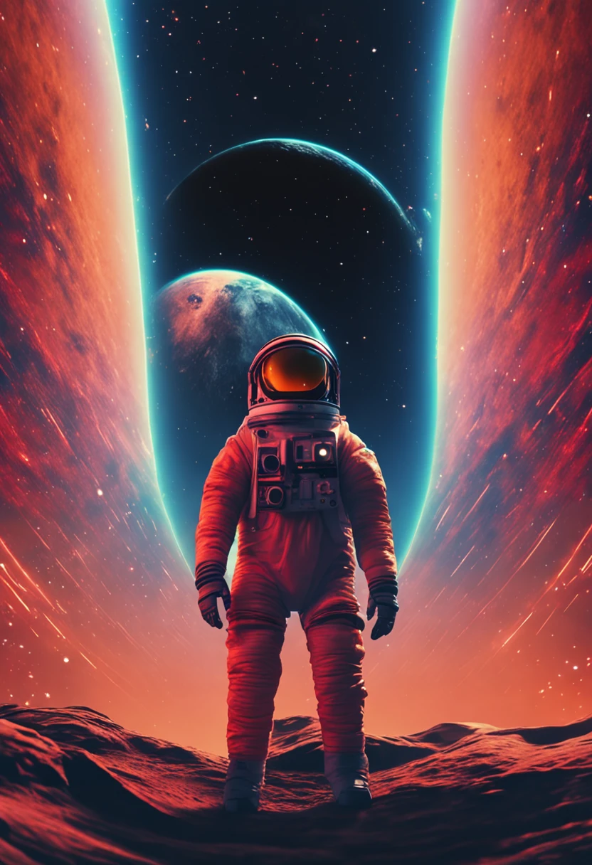 An animation of an astronaut approaching a black hole 8k cinematico e realista