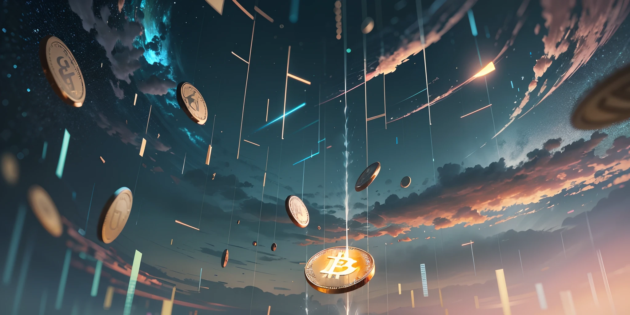 Bitcoin rain, Bitcoins falling from the sky, Bitcoins coins falling from the sky --auto --s2