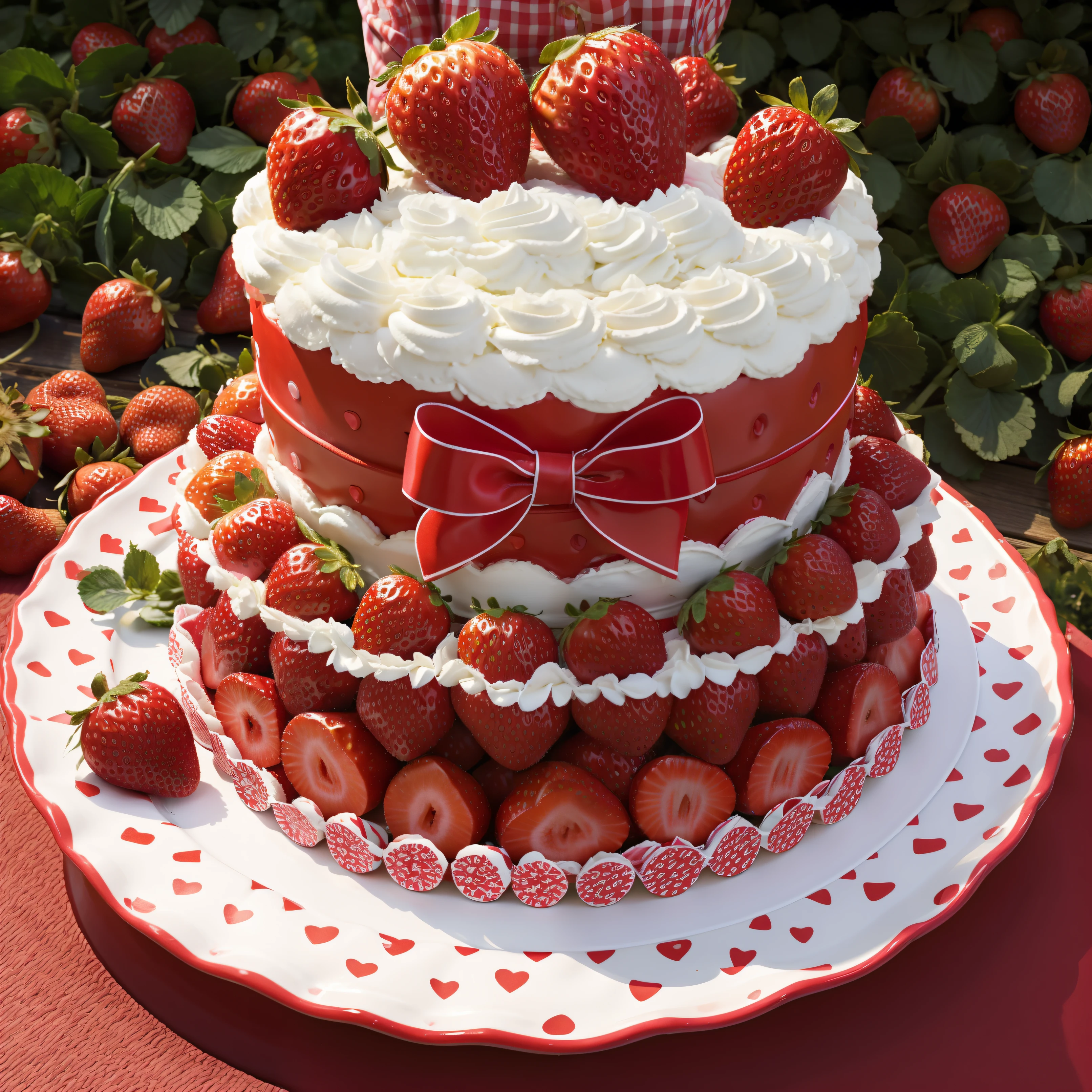 Join a cheerful woman celebrating amidst strawberry fields, dressed in cheerful strawberry-themed clothing. With ripe strawberry baskets and festive decorations, This feast captures the essence of fruity joy.