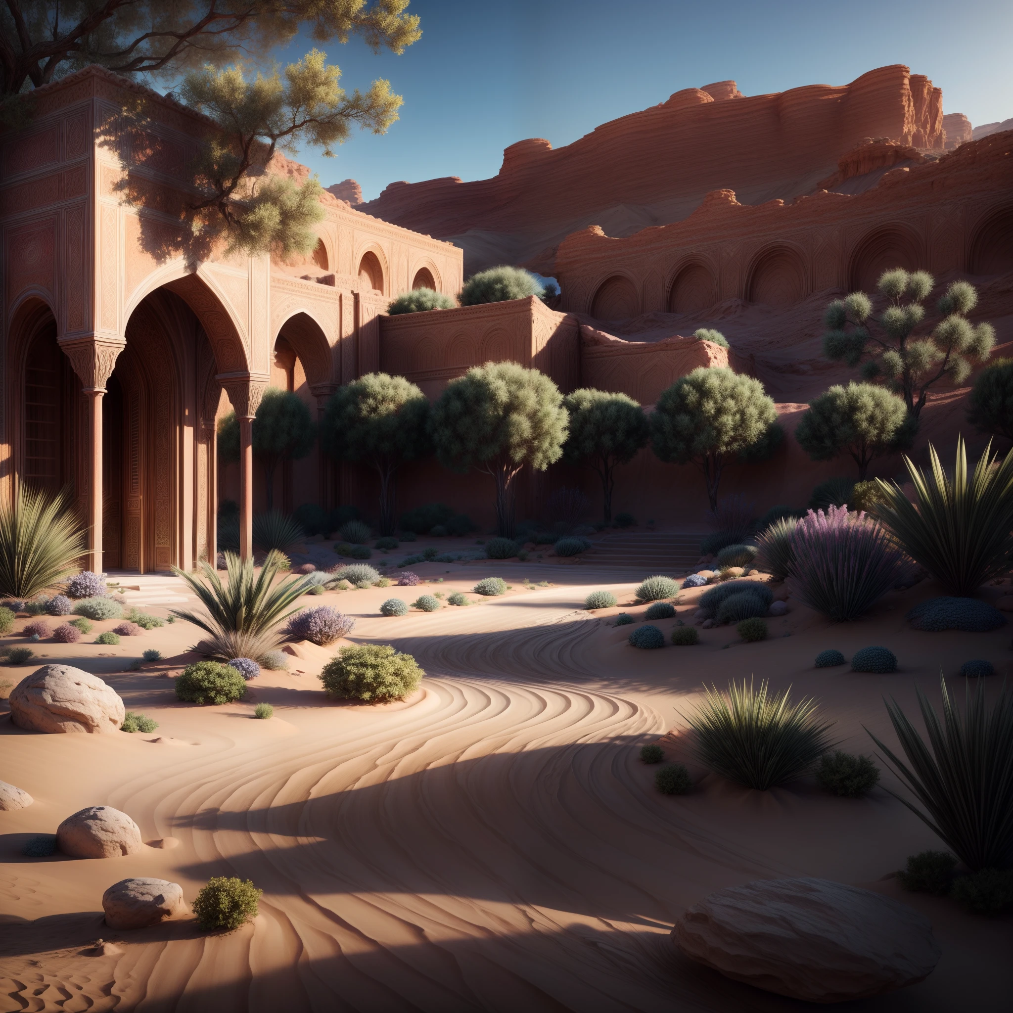 (masterpiece, uhd, 8k, extremely detailed, shallow depth of field, vibrant colours), desert garden