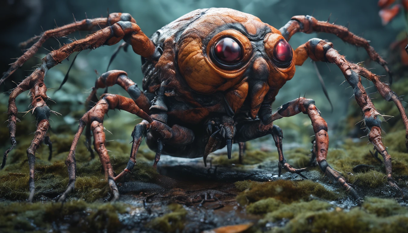 Gregor Samsa, a grotesque fusion of man and insect, surrounded by his terrified family.