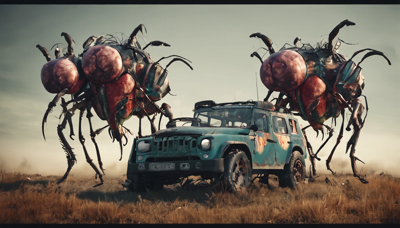 Gregor Samsa, a grotesque fusion of man and insect, surrounded by his terrified family.