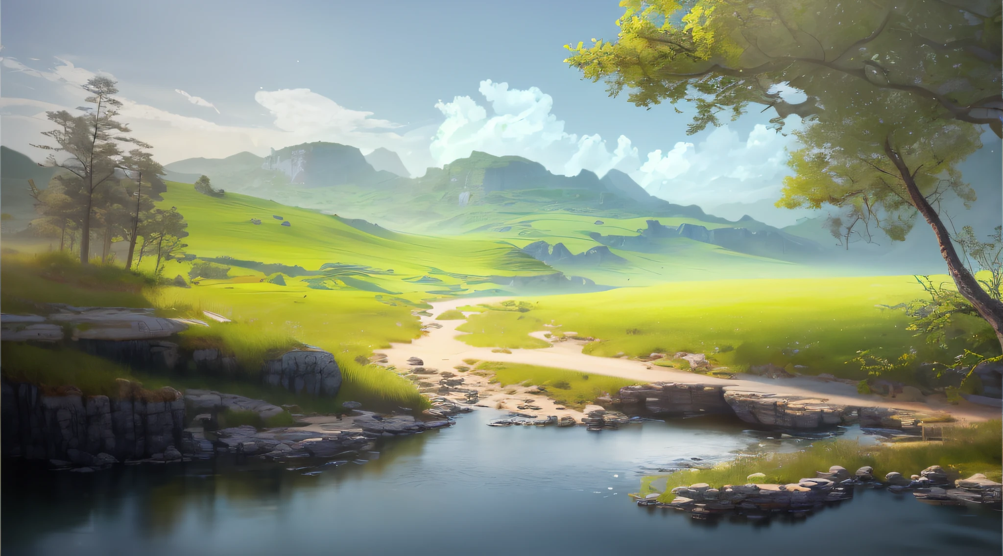 landscape,water,(extremely detailed CG unity 8k wallpaper), most beautiful artwork in the world,professional majestic oil painting,intricate, High Detail, Sharp focus, dramatic, photorealistic painting art