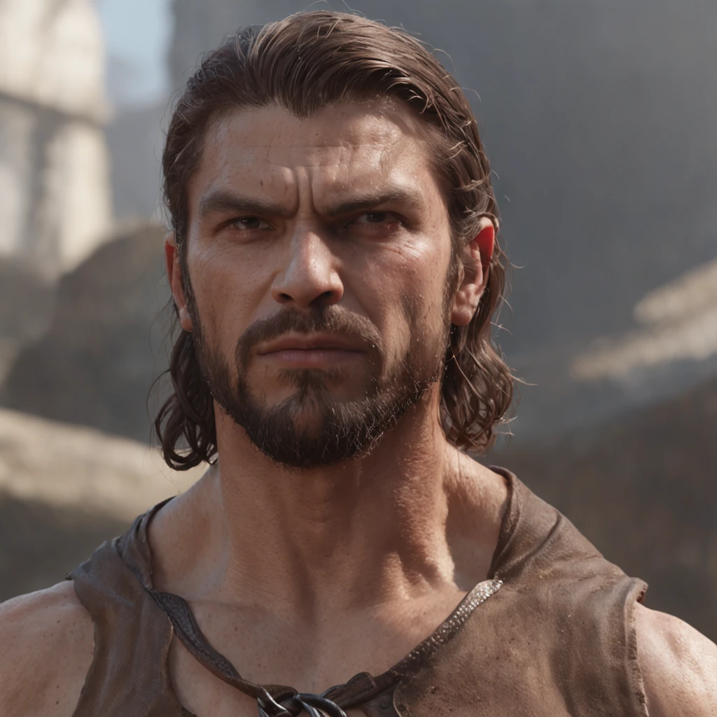 (Professional 3D rendering:1.3) de (Realistic:1.3) Foto de arte mais bonita do mundo，Features soft, bright male heroes, ((Epic hero fantasy rough muscular man wet hero angry look long hair short beard and fierce expression in dynamic pose, fantastic location, majestoso ambiente desordenado)), corpo inteiro 8k unidade render, action shot, poros da pele, very dark lighting, sombreamento pesado, circunstanciado, Rosto detalhado, (vibrante, fotogrdeia realista, Realistic, Dramatic, Escuro, foco nítido, 8k), (Old leather clothes damaged by bad weather:1.4), ((((Use peles)))), (intrincado:1.4), decadente, (altamente detalhado:1.4), pintura digital, rendering by octane, art stations, Conceito-Arte, liso, foco nítido, illustration, germe da arte, (Loish:0.23), Wlop Ilya Kuvshinov, e Greg Rutkowski e Alphonse Mucha Gracias, (global ilumination, studiolight, Light Volumetric), chuva forte, floating particles, patife, fantasia, Onze, corpo inteiroesbian, ((Fundo escuro e antigo da cidade:1.3)),CGSesociedade,art stations