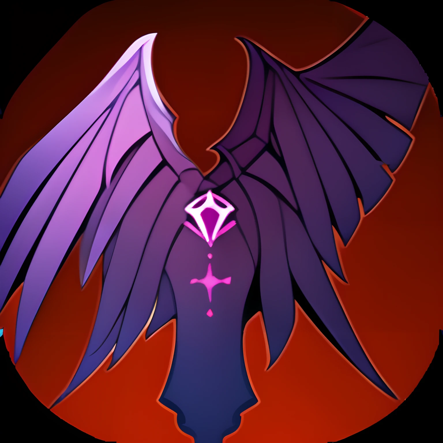 Game Skill Icon, on a red background with purple - two wings , Skill name: Bloody obsession, genshin impact style