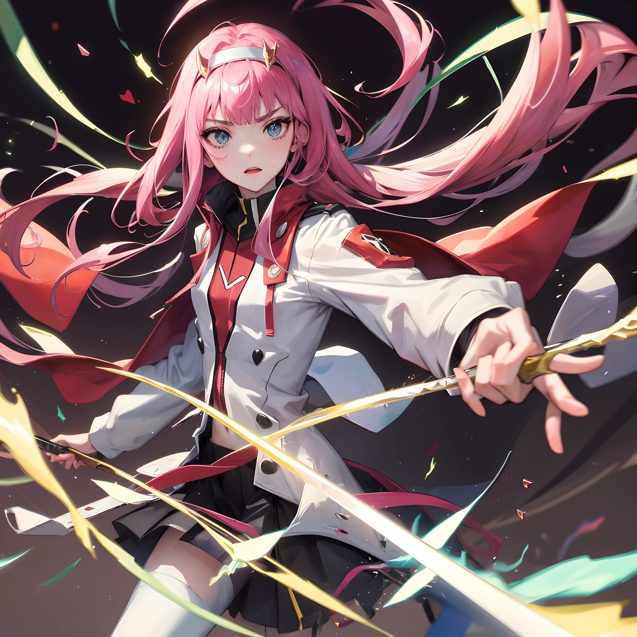 Zero Two guerreiro, com espada sabre de luz, pixel