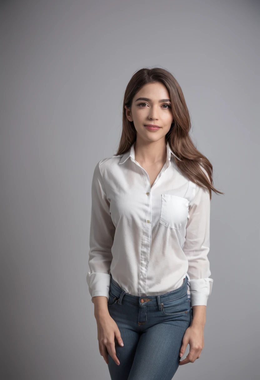 foto de uma linda garota vestindo uma camisa casual e leggings branco, Facing the camera squarely, suor na roupa, em uma sala de ginastica escura, dark ilumination, pouca luz, cabelos curto pequenos , corpo lindo, de frente em pose natural, foto da parte superior do corpo, looking-into-camera, sorriso fofo, profundidade de campo rasa, 8k cinematic