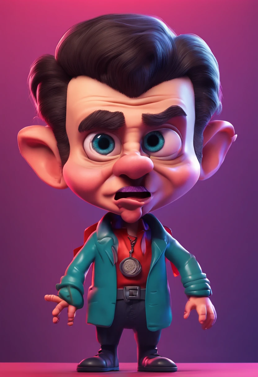 A bad-looking Dracula wearing a child's pacifier. cartoon 4k