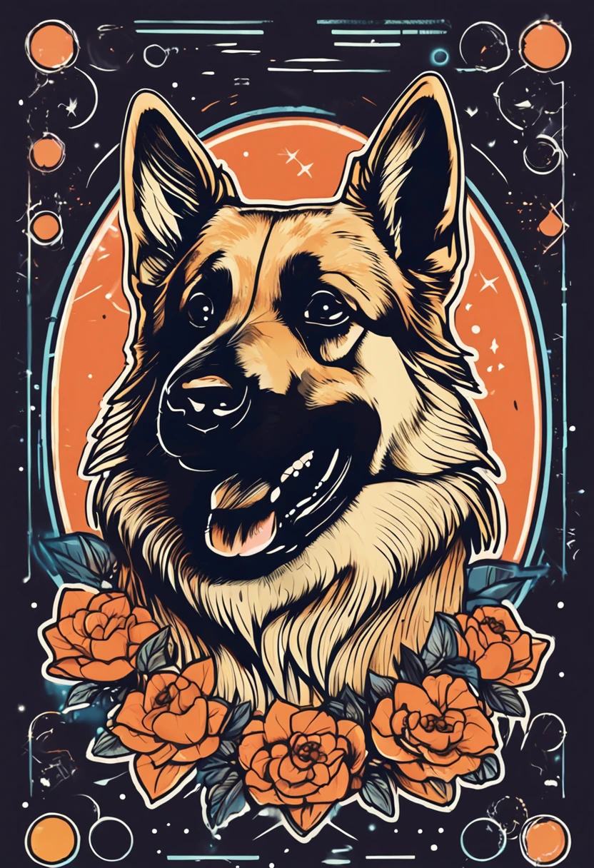 cute space german shepperd dog, for a sticker, with borders delimiting the border of the cut