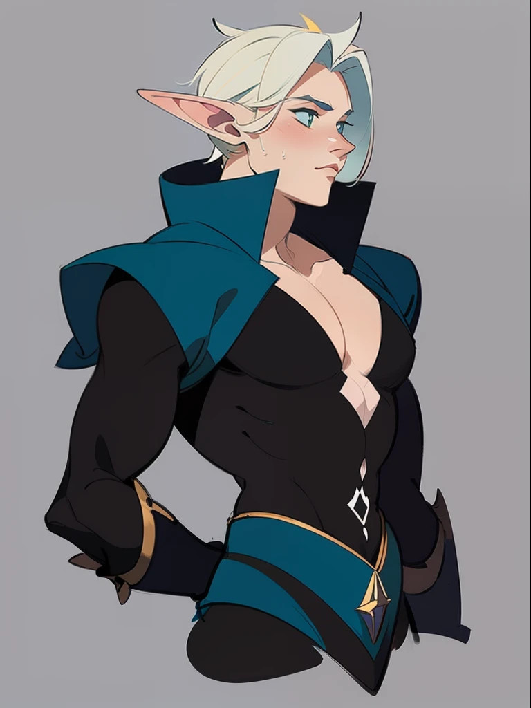 Concept design of a beautiful elven ((male)) archer, fantasy, very short revealing vulgar clothes, short hair