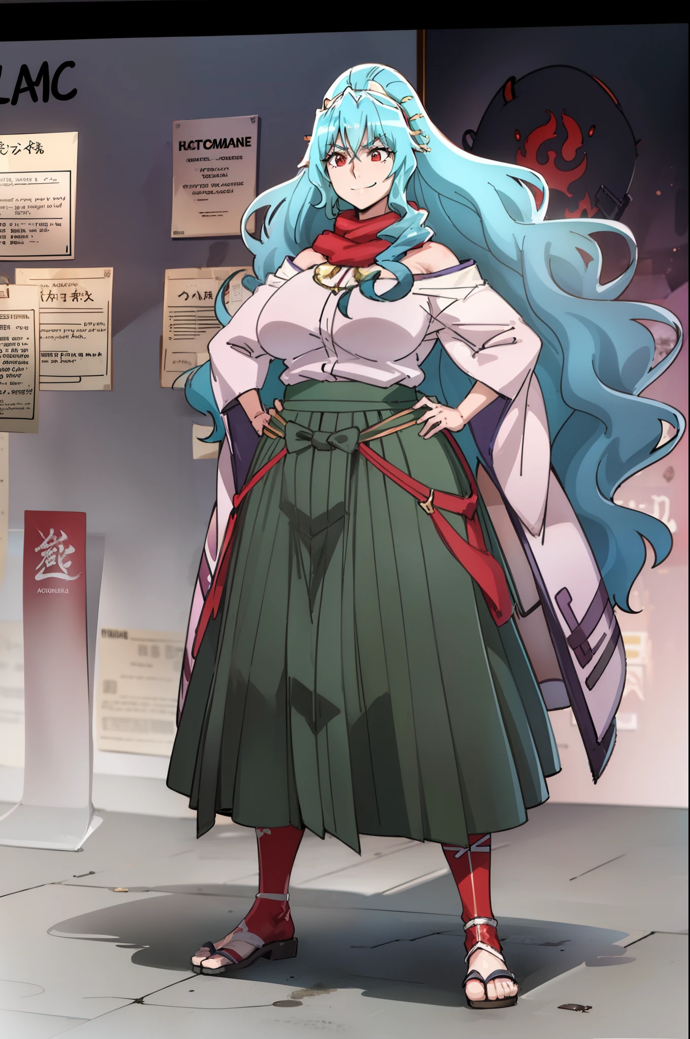 Tomoe | Tsukimichi, full body, possing stading, smile,huge breast, curvy, full clothed, skirt,large skirt