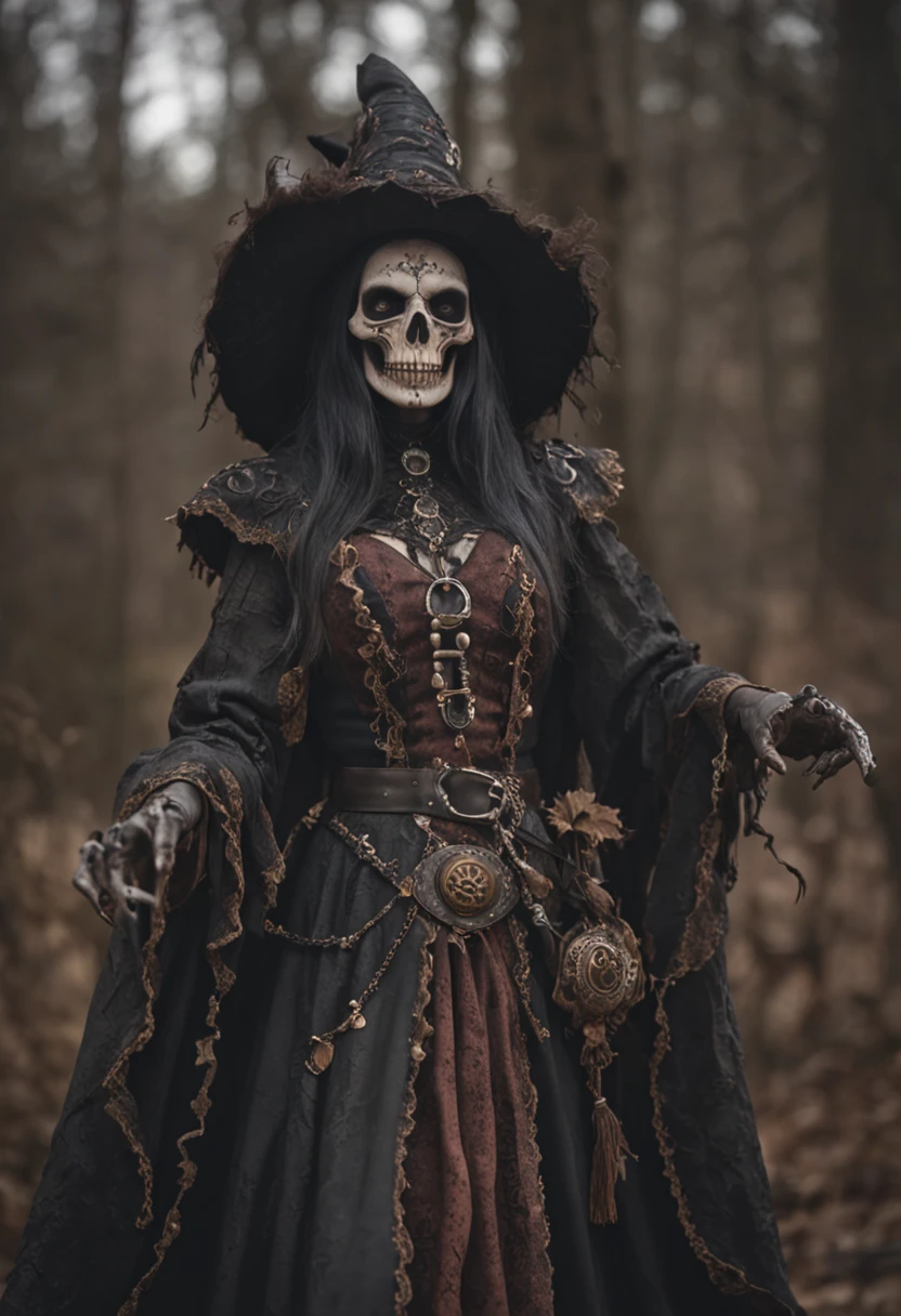 (extremely detailed 8k wallpaper), mid-range photo of a scary necromancer, intricate, highly detailed, dramatic