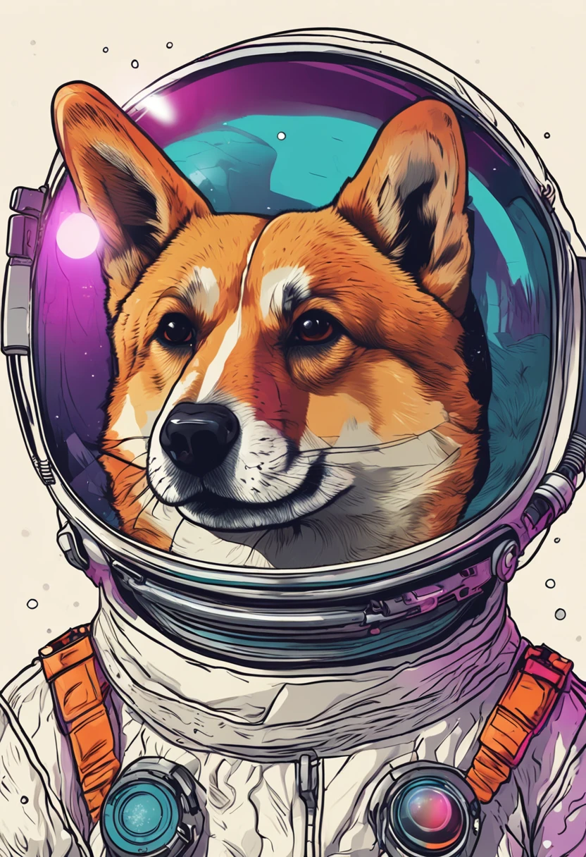 a close up of a dog wearing goggles and a space suit, corgi cosmonaut, shiba inu cosmonaut portrait, dog in a space suite, high quality portrait, high detailed illustration, extremely high quality artwork, highly detailed illustration, furry character portrait, shiba inu cosmonaut, synthwave art style, detailed portrait
