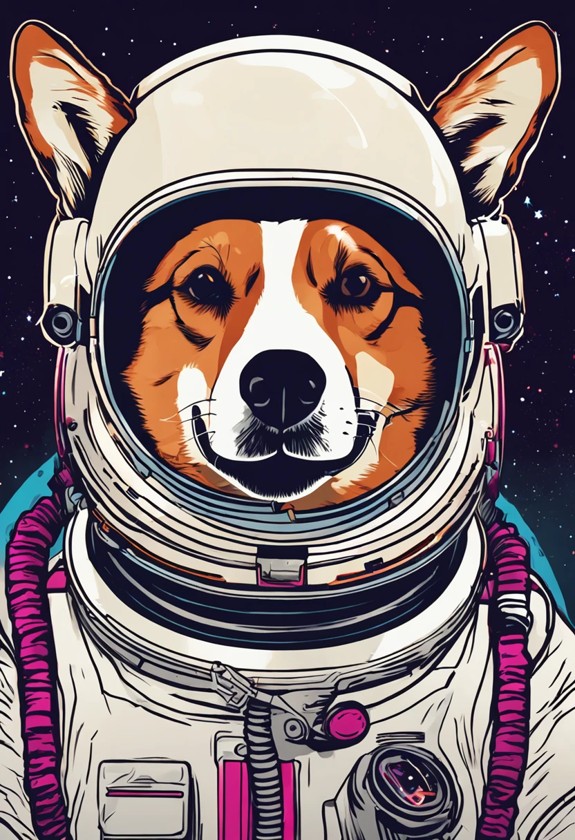 a close up of a dog wearing goggles and a space suit, corgi cosmonaut, shiba inu cosmonaut portrait, dog in a space suite, high quality portrait, high detailed illustration, extremely high quality artwork, highly detailed illustration, furry character portrait, shiba inu cosmonaut, synthwave art style, detailed portrait