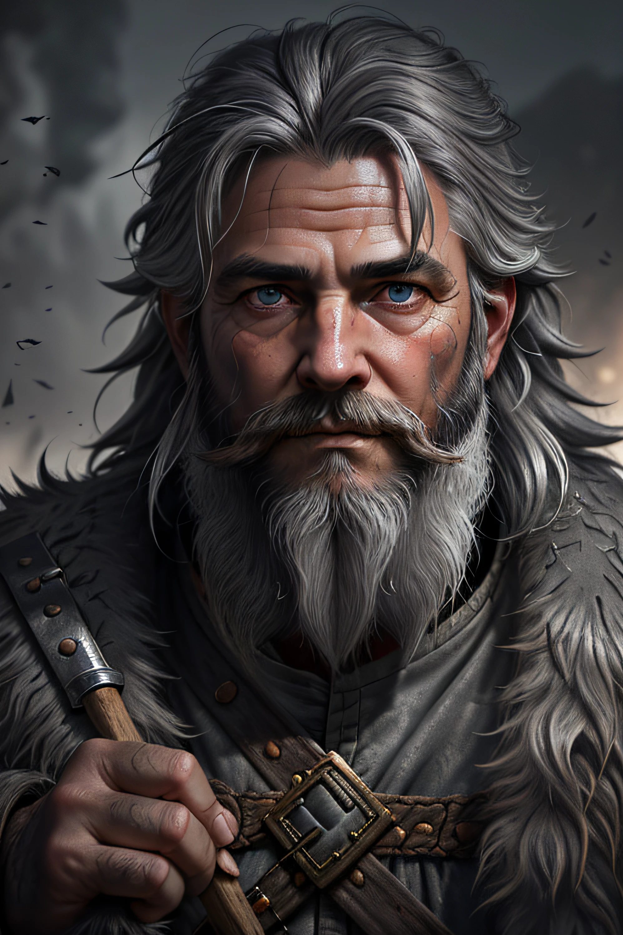 photo, old baozinho hermit, medieval, piercing_deep-set_eyes, wrinkled face, dark_stichted_cloak, (dramatic lighting:1.25), (dark background:1.2), (dirty_ unkempt_gray_hair:1.2), (long_shaggy_beard:1.3), (faded colors:1.1), (sharp focus:1.1), (shadows:1.2), (subtle HDR:1.3), (realistic skin texture:1.25), (detailed hair:1.2), (sandy texture:1.1), (cinematic appearance:1.2), (powerful pose:1.3),  (blush:0.5), (goosebumps: 0.5), subsurface scattering, detailed_grey_eyes