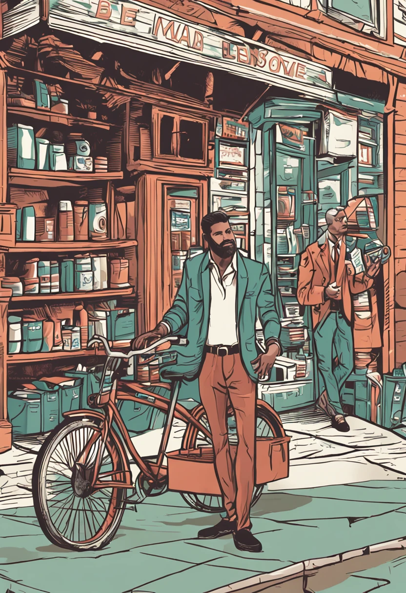 Crie um personagem masculino sorridente, com cabelos curtos e arrumados, wearing a dress shirt and jeans. He should have a confident and friendly expression, segurando uma sacola de compras com o logo da sua loja. Make sure it conveys professionalism and trust to customers.