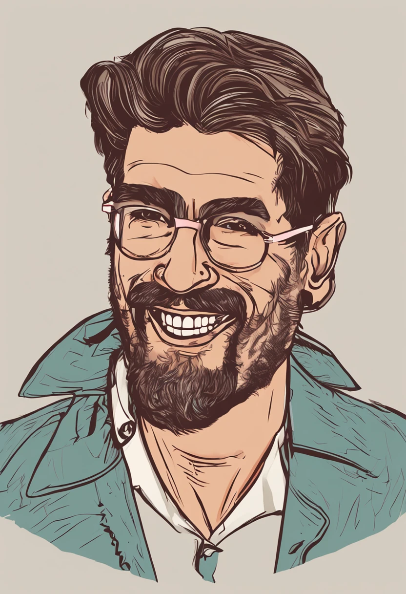 Crie um personagem masculino sorridente, com cabelos curtos e arrumados, wearing a dress shirt and jeans. He should have a confident and friendly expression, segurando uma sacola de compras com o logo da sua loja. Make sure it conveys professionalism and trust to customers.