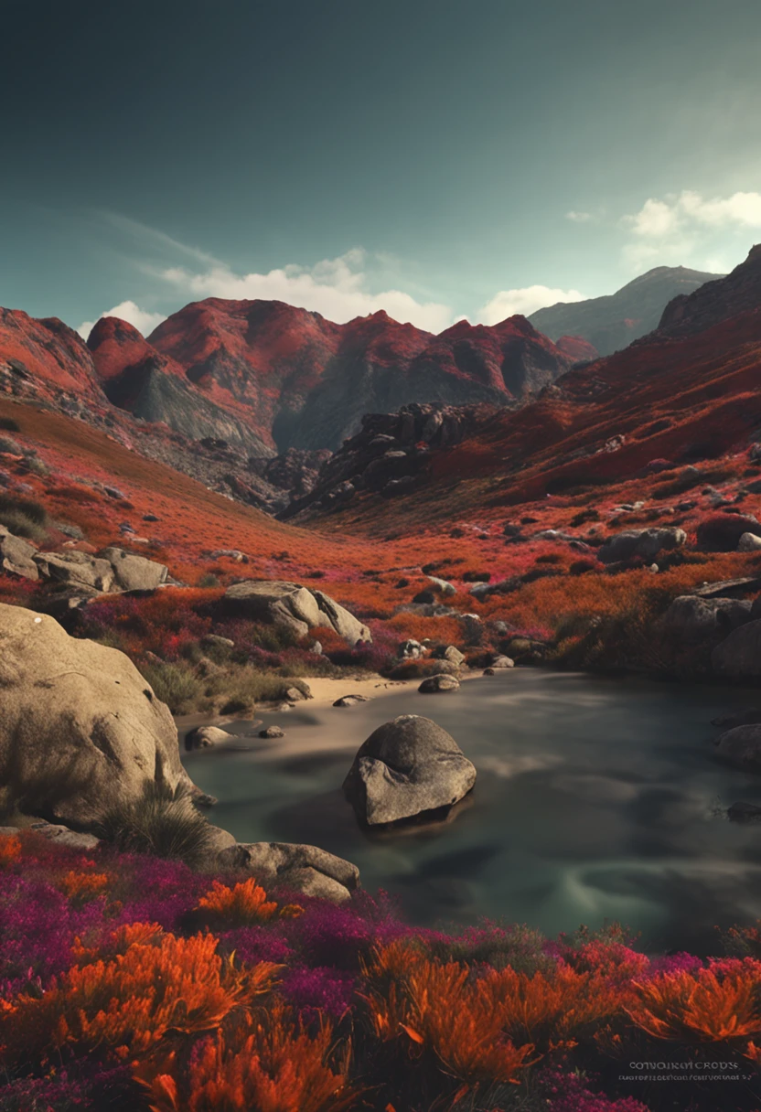 A close up of a mountain with a river in the middle of it - SeaArt AI