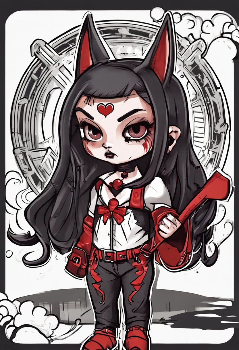 Vampiro com cara de mau, chupeta na boca, cartoon, chibi, full body