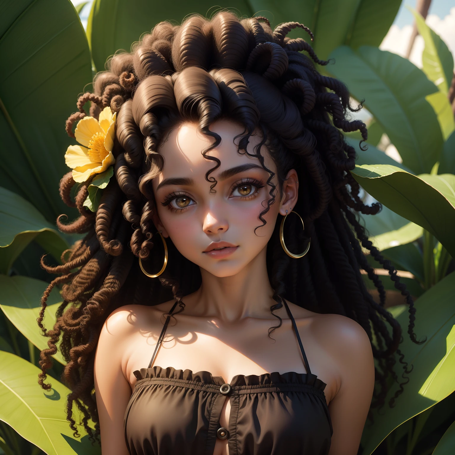 garota negra, curly hair, flor, fofo