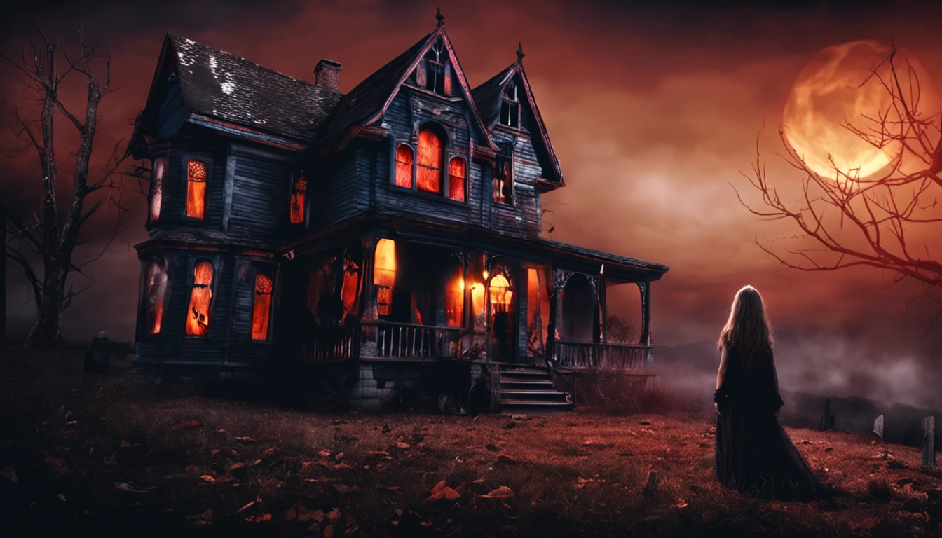 scary girl background haunted house