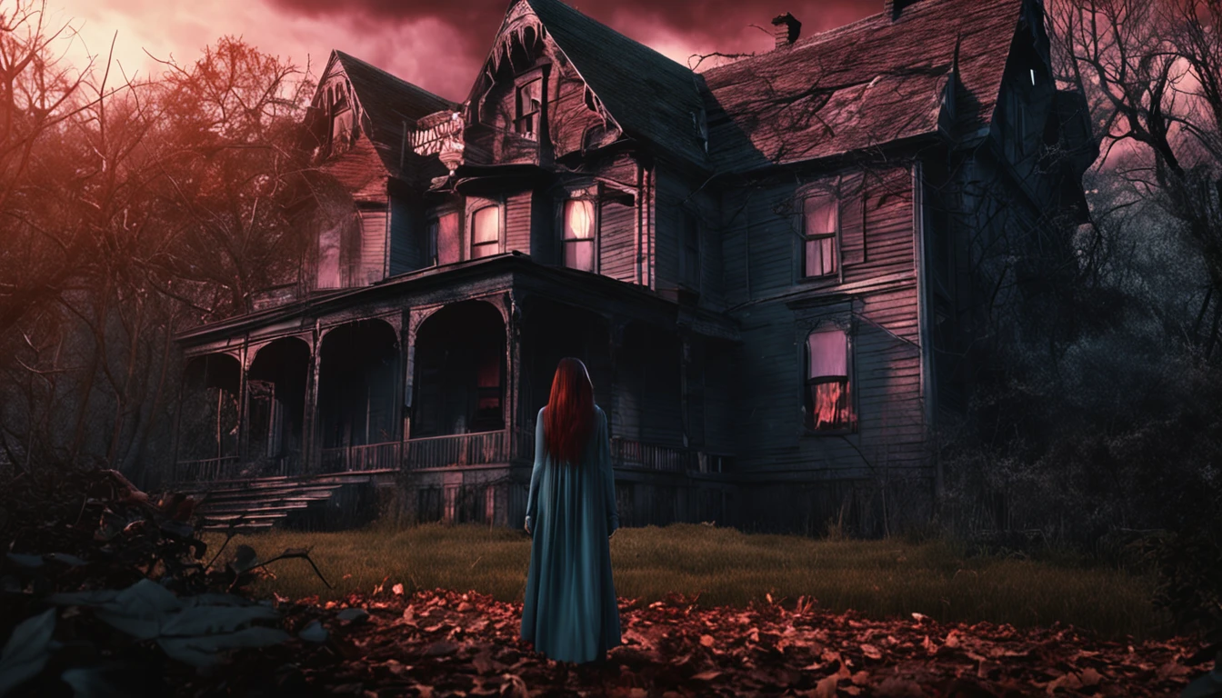 scary girl background haunted house