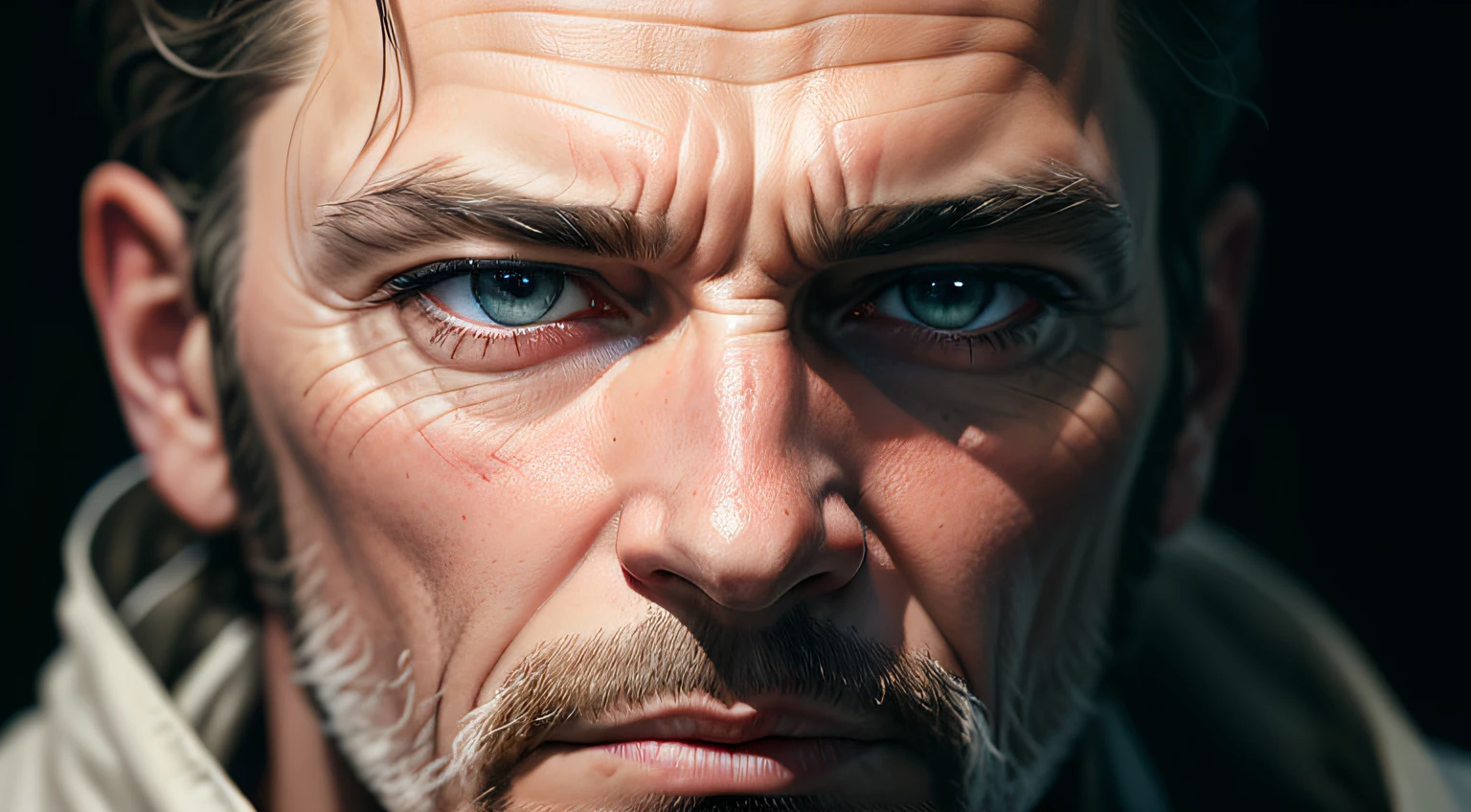 dramatic photo of a man, hyper realistic, photographic, 8k, highly detailed, close up portrait photo by Annie Leibovitz, film, studio lighting, detailed skin, ultra realistic, bokeh, sharp features