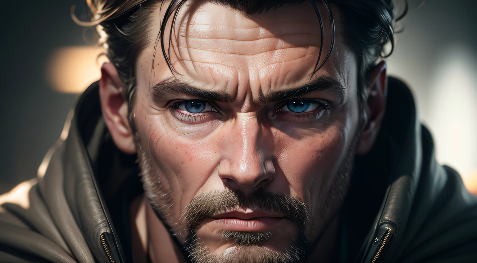 dramatic photo of a man, hyper realistic, photographic, 8k, highly detailed, close up portrait photo by Annie Leibovitz, film, studio lighting, detailed skin, ultra realistic, bokeh, sharp features