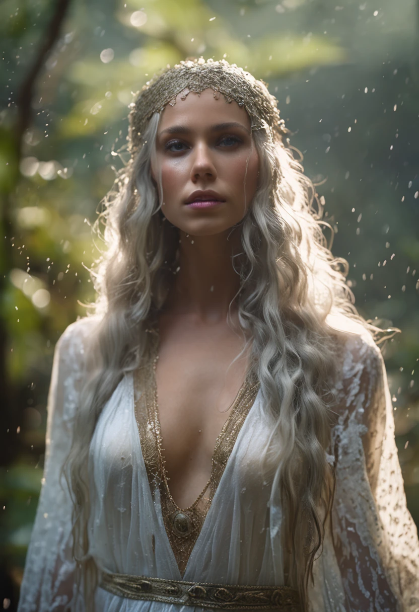 (masterpiece, high resolution:1.5), (photoshoot in the enchanting forest:1.2), (heavy rainfall creating a magical ambiance:1.2), (silver-haired elf maiden:1.2), (glistening wet hair and body:1.2), (sheer white blouse clinging to her form:1.2), (natural and effortless beauty:1.2), (exuding ethereal grace:1.2), (raindrops accentuating her delicate features:1.2), (subtle sensuality in her attire:1.2), (revealing and alluring semi-transparent blouse:1.4), (body confident and comfortable:1.2), (full body detailed :1.5), ( big nipples:1.2),(see through clothes:1.2), (nsfw:1.4), (sultry and captivating allure:1.2), (angular lens capturing her striking presence:1.2), (soft, warm sunlight breaking through the rain:1.2), (creating a magical and ethereal glow:1.2), (elven enchantress immersed in nature:1.2), (serene expression amidst the rainstorm:1.2), (evoking a sense of tranquility and mystery:1.2), (an intimate connection with the elements:1.2), (celebrating the beauty of the natural world:1.2), Cinematic, Hyper-detailed, insane details, Beautifully color graded, Unreal Engine, DOF, Super-Resolution, Megapixel, Cinematic Lightning, Anti-Aliasing, FKAA, TXAA, RTX, SSAO, Post Processing, Post Production, Tone Mapping, CGI, VFX, SFX, Insanely detailed and intricate, Hyper maximalist, Hyper realistic, Volumetric, Photorealistic, ultra photoreal, ultra-detailed, intricate details, 8K, Super detailed, Full color, Volumetric lightning, HDR, Realistic, 16K