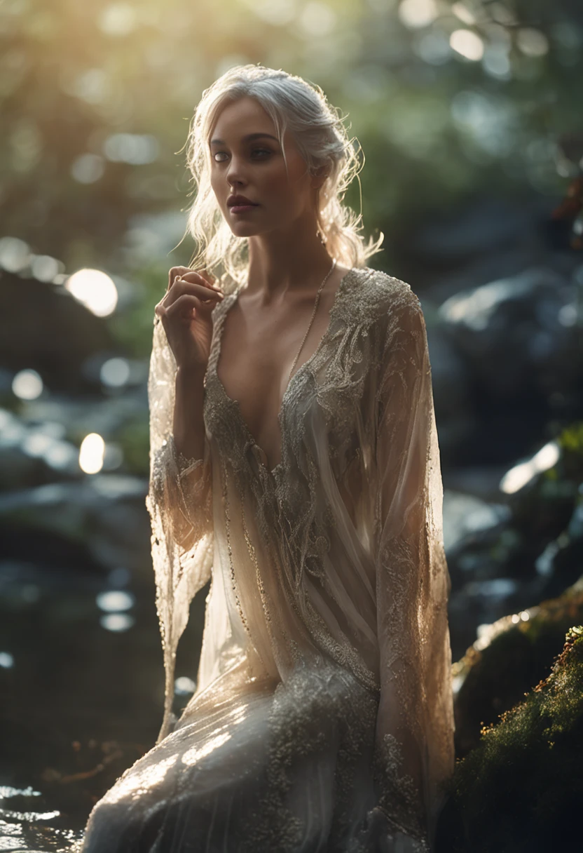 (masterpiece, high resolution:1.5), (photoshoot in the enchanting forest:1.2), (heavy rainfall creating a magical ambiance:1.2), (silver-haired elf maiden:1.2), (glistening wet hair and body:1.2), (sheer white blouse clinging to her form:1.2), (natural and effortless beauty:1.2), (exuding ethereal grace:1.2), (raindrops accentuating her delicate features:1.2), (subtle sensuality in her attire:1.2), (revealing and alluring semi-transparent blouse:1.4), (body confident and comfortable:1.2), (full body detailed :1.5), ( big nipples:1.2),(see through clothes:1.2), (nsfw:1.4), (sultry and captivating allure:1.2), (angular lens capturing her striking presence:1.2), (soft, warm sunlight breaking through the rain:1.2), (creating a magical and ethereal glow:1.2), (elven enchantress immersed in nature:1.2), (serene expression amidst the rainstorm:1.2), (evoking a sense of tranquility and mystery:1.2), (an intimate connection with the elements:1.2), (celebrating the beauty of the natural world:1.2), Cinematic, Hyper-detailed, insane details, Beautifully color graded, Unreal Engine, DOF, Super-Resolution, Megapixel, Cinematic Lightning, Anti-Aliasing, FKAA, TXAA, RTX, SSAO, Post Processing, Post Production, Tone Mapping, CGI, VFX, SFX, Insanely detailed and intricate, Hyper maximalist, Hyper realistic, Volumetric, Photorealistic, ultra photoreal, ultra-detailed, intricate details, 8K, Super detailed, Full color, Volumetric lightning, HDR, Realistic, 16K