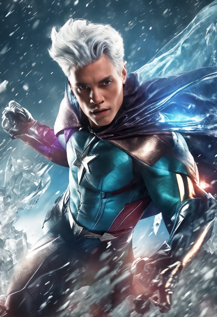 super hero ice powers, teenager, silver hair,