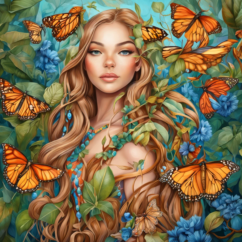 pintura de uma mulher com cabelos longos e olhos azuis em um campo de folhas, junto com um belo tigre, ((best quality)), ((master part))Art installation Art Brock Moore in the jungles of California, ao estilo de Casey Weldon, natalie shau, Giuseppe Arcimboldo, Hard Borda Pintor, psychedellic color palette, Tender representation of nature, unprimed canvas, oil paint, Cinematic lighting, alto contraste
bela arte digital |, linda arte digital linda, Bela arte UHD 4K, bela arte digital, a beautiful artwork illustration, Digital painting nice, arte digital muito bonita, lindo pintura digital, beautiful autumn spirit, retrato bonito da arte da fantasia, lindo arte digital, vento de outono, pintura de personagem bonita