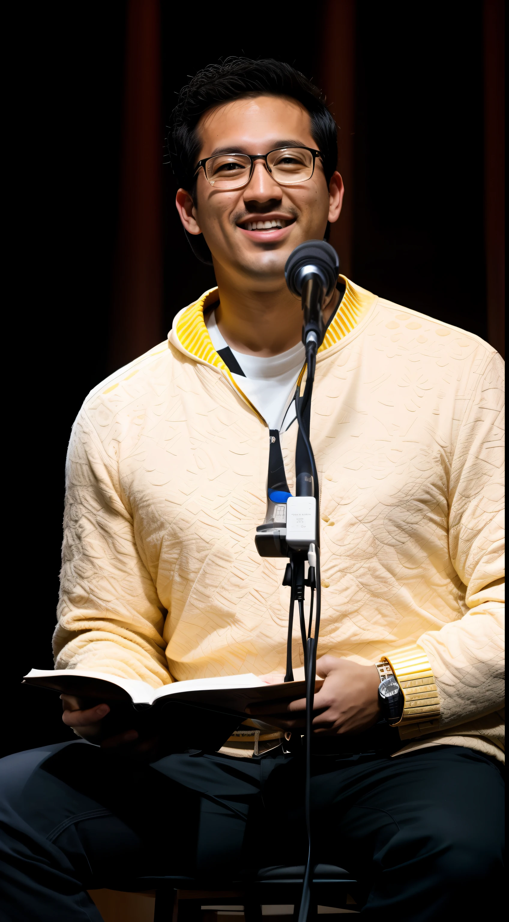homem arafed dentro da igreja, sentado em um banquinho enquanto segura um microfone, Markiplier, Rick Dai, eric hu, Bonito Chad Chin, Alex Miranda, andrew gonzalez, Nicolau Kalmakoff, comediante stand-up, reuben wu, Pedro Chung, David Nakayama, André Samberg, Jonathan Zawada, Mike Stoklasa, Bryan Sola, Steven Jung
