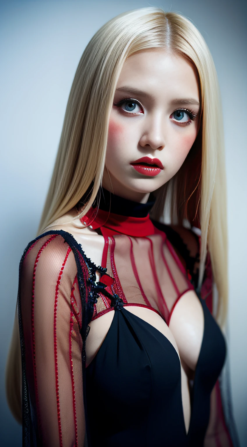 Photo of dress red gothic sexy, blonde, eyes blue Woman, Summer,