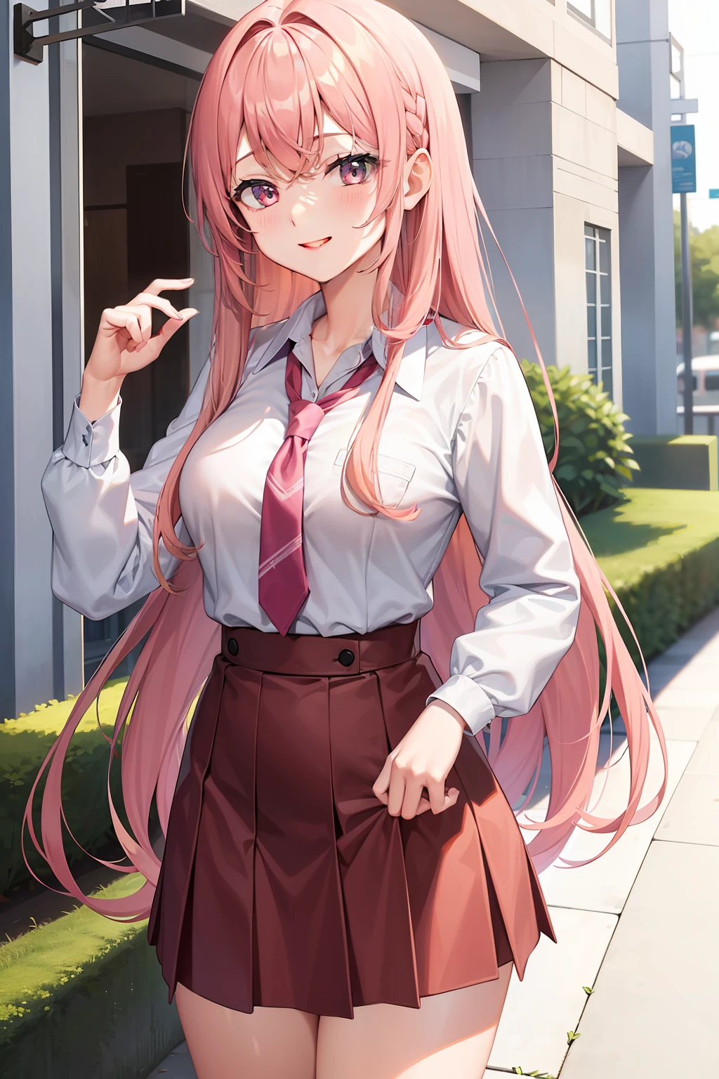 Girl smiling school uniform best quality harem masterpiece long blonde hair brown hair pink hair