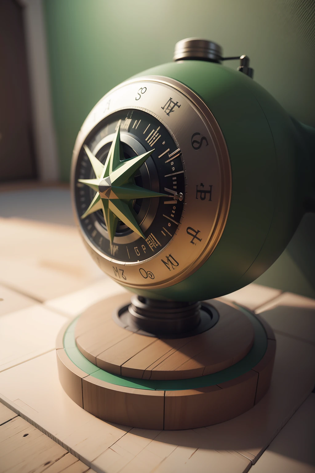 a closeup of a green and white compass on a green and white wall, compass, Compass energy flowing, vetor behance hd jesper ejsing, detailed 2d illustration, renderizado em cinema 4 d, renderizado em cinema4d, gyroscope, without any logo, without any letter, Directed by: Adam Marczyński, lowpoly, renderizado em cinema 4 d octane, 3 d product render