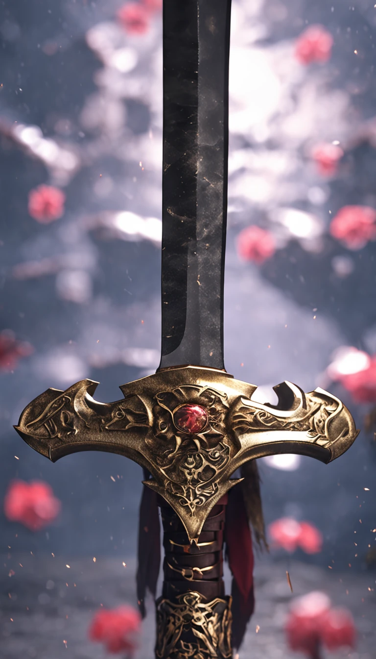 (Outstanding、Professional、Surreal)、Detailed sword, Longsword, Duan Ping, Metallic texture, Lying on the ground