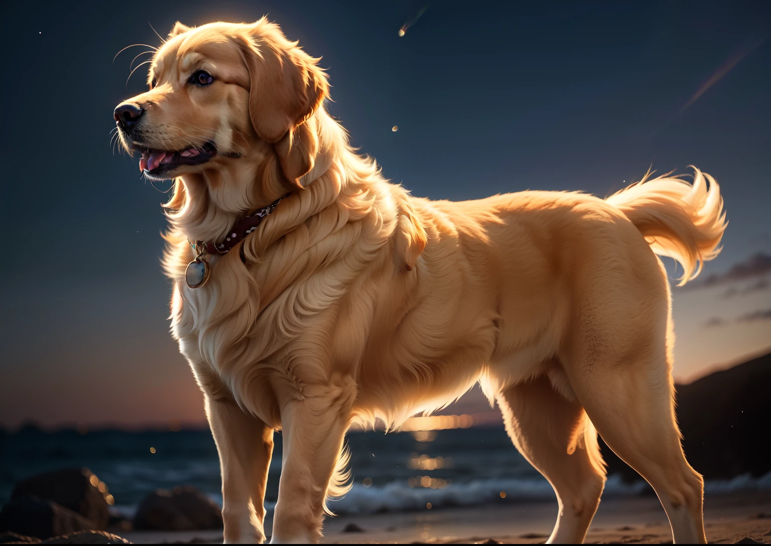 Golden Retriever Branco, assustador, noite escura, atmosfera sufocante e macabra, 8k, maximum detailed, alta qualidade