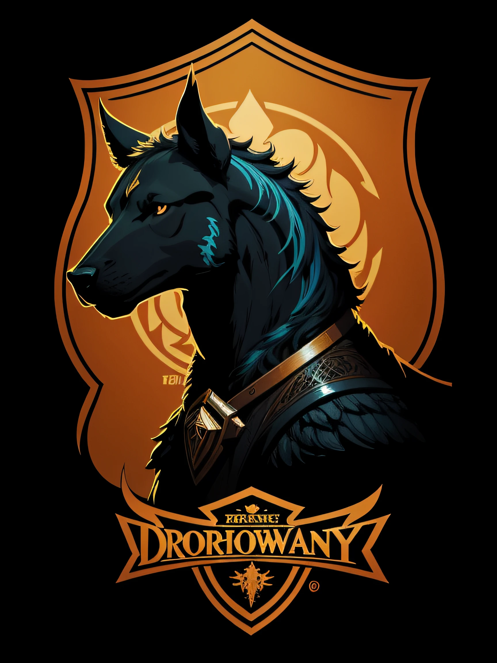 [brown dog] Heraldic silhouette, logo masking style illustration, by dan mumford, by greg rutkowski, by james jean, black background, fantasy art, mysterious, realistic, majestic, rich vibrant colors, high contrast, seamless water brand, artstation, deviantart, dribble, redbubble, teepublic, sharp focus, simple, hyper detailed, detailed drawing, vectorize, outline, isometric style, 8k."