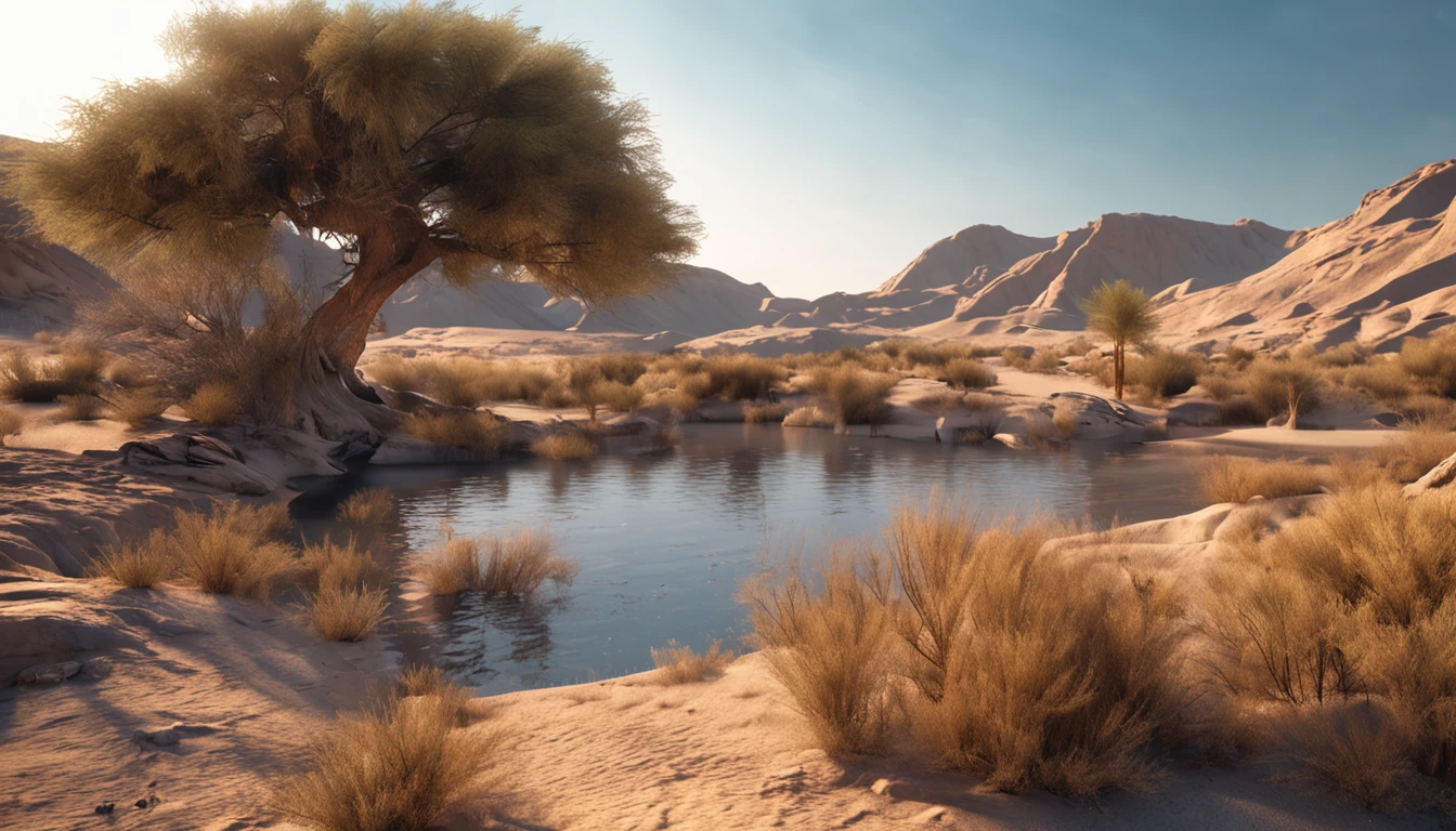 Ultra-high-definition digital photos taken with professional cameras,beautiful Natural scenery, oasis in the desert, {grassy fields|the trees|rios|lakes|oases}, beautiful Natural scenery,dramatic lighting, blue cloudless skies,detail-rich, Perfect light and shadow, rendering by octane, The is very detailed, high detal, hyper HD, best qualtiy, tmasterpiece, rendering by octane, Photorealistic, 8k